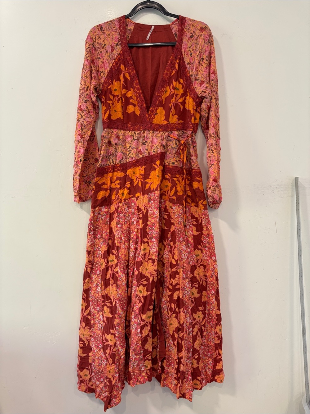 Free People Bohemian Retro 70s Gypsy Fall Mixed Floral Tilda Wrap Maxi Dress S